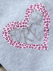 PETSIN 1pc Super Cute Gray Pet Clothing, Printed With Pink Leopard Print Heart Pattern And Sparkling "PRETTY" Rhinestone, Soft Pullover For Cats And Dogs - Grey - View 9