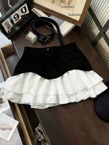 Franclia Women's Elegant Black & White Patchwork Mini Skirt, Spring/Summer - Black and White - View 2