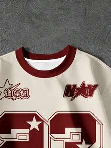 SHEIN EZwear 休闲简约圆领短袖宽松女式T恤，印有数字23图案 - 彩色 - 查看 3