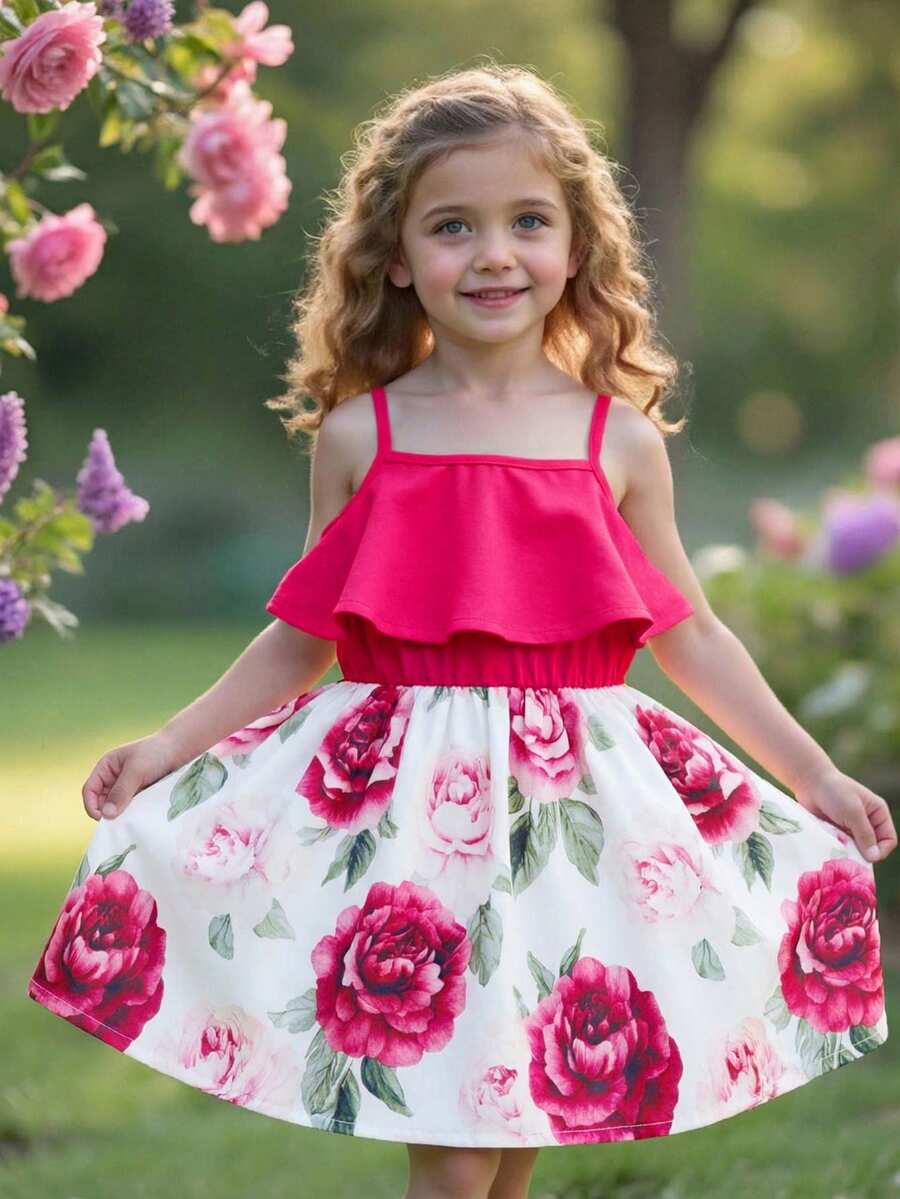 SHEIN 女婴无袖休闲百搭连衣裙，甜美可爱，适合夏季穿着，适合户外休闲、室内居家等各种场合。 - 彩色 - 查看 1