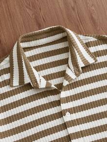 SWAVVY Men's Textured Striped Short Sleeve Shirt, Spring/Summer - Apricot - View 5