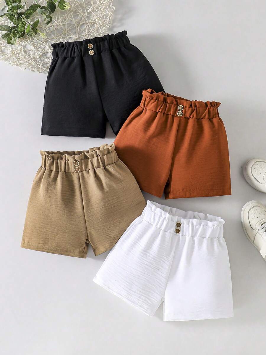 SHEIN 4pcs Baby Girls' Casual Versatile Comfortable Assorted Color Bottoms, Suitable For Outdoor Spring/Summer - Multicolor - View 1