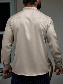 Manfinity Homme Men Solid Button Up Shirt Without Tee, For Fall, Long Sleeve Top - Apricot - View 2