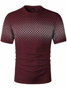 Manfinity Homme 男士印花圆领休闲百搭短袖T恤 - 酒紅色 - 查看 6