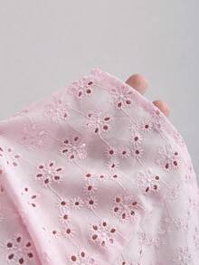 Sweetra Light Pink Summer Cute Blouse For Women,Dates Girly V-Neck Patchwork Ruffle Puff Sleeve Embroidered Floral Slim Fit Soft Top,Music Festival - Pink - View 8