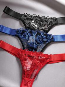 3件套低腰性感刺绣拼接女士内裤 - 彩色 - 查看 5