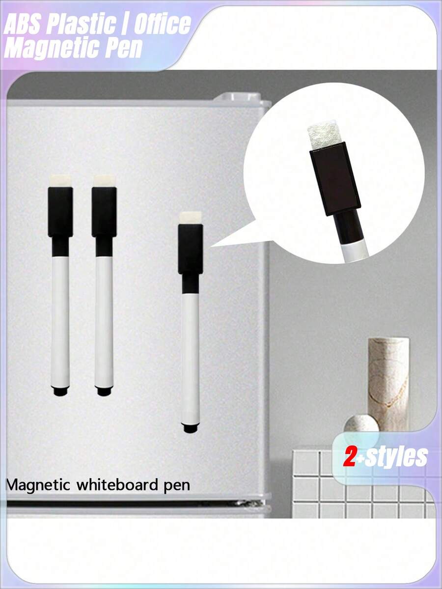 3/10pcs Black Erasable Magnetic Writing Marker Pen, Water-Based Erasable Whiteboard Pen For Blackboard, Wet Erasable Led Light Board Pen With Felt, Erasable Dustless Chalk For Blackboard, Magnetic Wiper Dry-Erase Marker With Brush, Erasable Sign Pen, Water-Based Whiteboard Pen Best Gifts Birthday - Multicolor - View 1