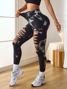 Slayform 女士扎染高腰镂空打底裤 - 彩色 - 查看 4