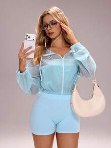 Medorelle Women's Casual Pocket Sun Protection Jacket - Baby Blue - View 4