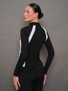 Activina Women's Casual Patchwork Stand Collar Long Sleeve Top, Versatile For Daily Wear And Equestrian - Black - View 2
