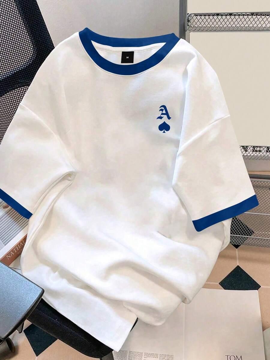 Manfinity Hypemode Men's Contrast Trim Letter & Graphic Print Round Neck Short Sleeve T-Shirt Ringer T Shirt Men Men T-Shirt Color Block T-Shirt Letter Print T-Shirt - Multicolor - View 1