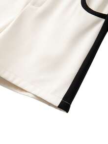 Franclia 女士宽松优雅短裤，黑米色撞色设计，夏季穿着 - 杏色 - 查看 7