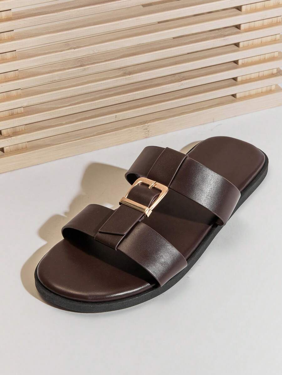 SHUZIA Men's Matte Faux Leather Coffee Closed-Toe Fisherman Sandals – Sculpted Weave Straps & Cushioned All-Day Comfort - Coffee Brown - View 1