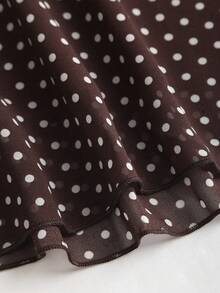 Sweetra 夏季可爱迷人波点印花露脐吊带背心，女士休闲装 - 棕色 - 查看 4