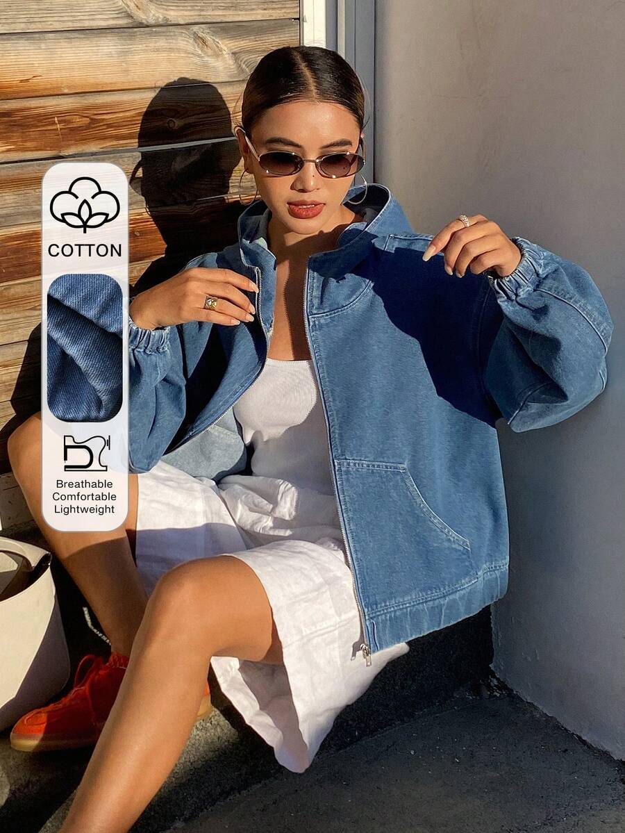 DAZY Loose Casual Distressed Denim Jacket And Coat For Women, Spring/Summer - Blue - View 1