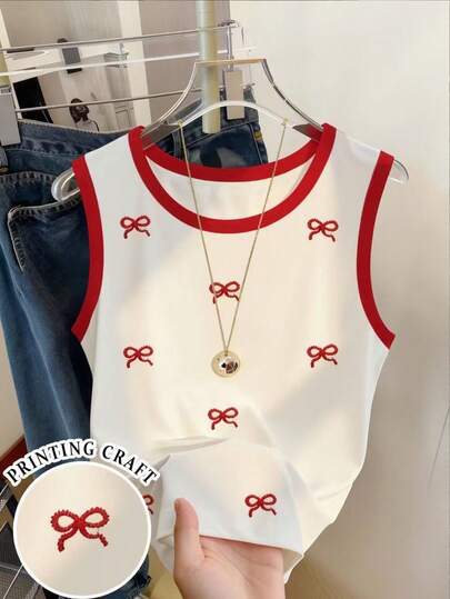 Franclia プラスサイズ フィッテッド クロップド バタフライ デコレーション ラウンドネック キャミソール