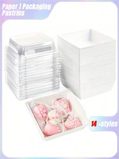 5pcs/10pcs/20pcs Dessert Boxes With Clear Lids Charcuterie Boxes, Oil Proof Kraft Paper, White Pink Kraft Paper Bakery Boxes, Perfect For Cookies Macaron Cake Sandwich, For Weddings Parties And Special Occasions
