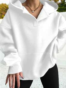 SHEIN EZwear 大码女式休闲长袖宽松卫衣，带口袋，适合秋冬季节穿着。 - 白色 - 查看 5