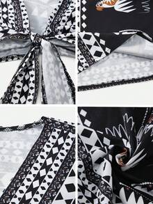 Swim Oasis Women's All-Over Print Knotted Casual Vacation Kimono Cover Up - Black - View 9