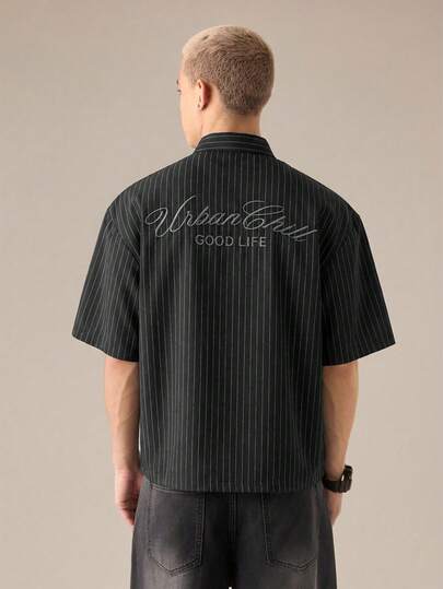 SWAVVY Men's Casual Loose Fit Striped Short Sleeve Woven Shirt, Everyday Wear Black Shirt For Man Pinstripe Shirt Men Men Dress Shirt Short Sleeve Black Bowling Shirt For Men Men Short Sleeve Shirt Men Shirt Short Sleeve Black Japanese Shirt Men Black Striped Men Shirt