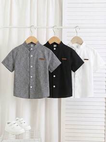 SHEIN 买二送一，3件套男童休闲百搭撞色领短袖梭织衬衫，适合春夏日常穿着、运动、郊游、上学、聚会、节日、拍照、返校季等场合。 - 彩色 - 查看 6