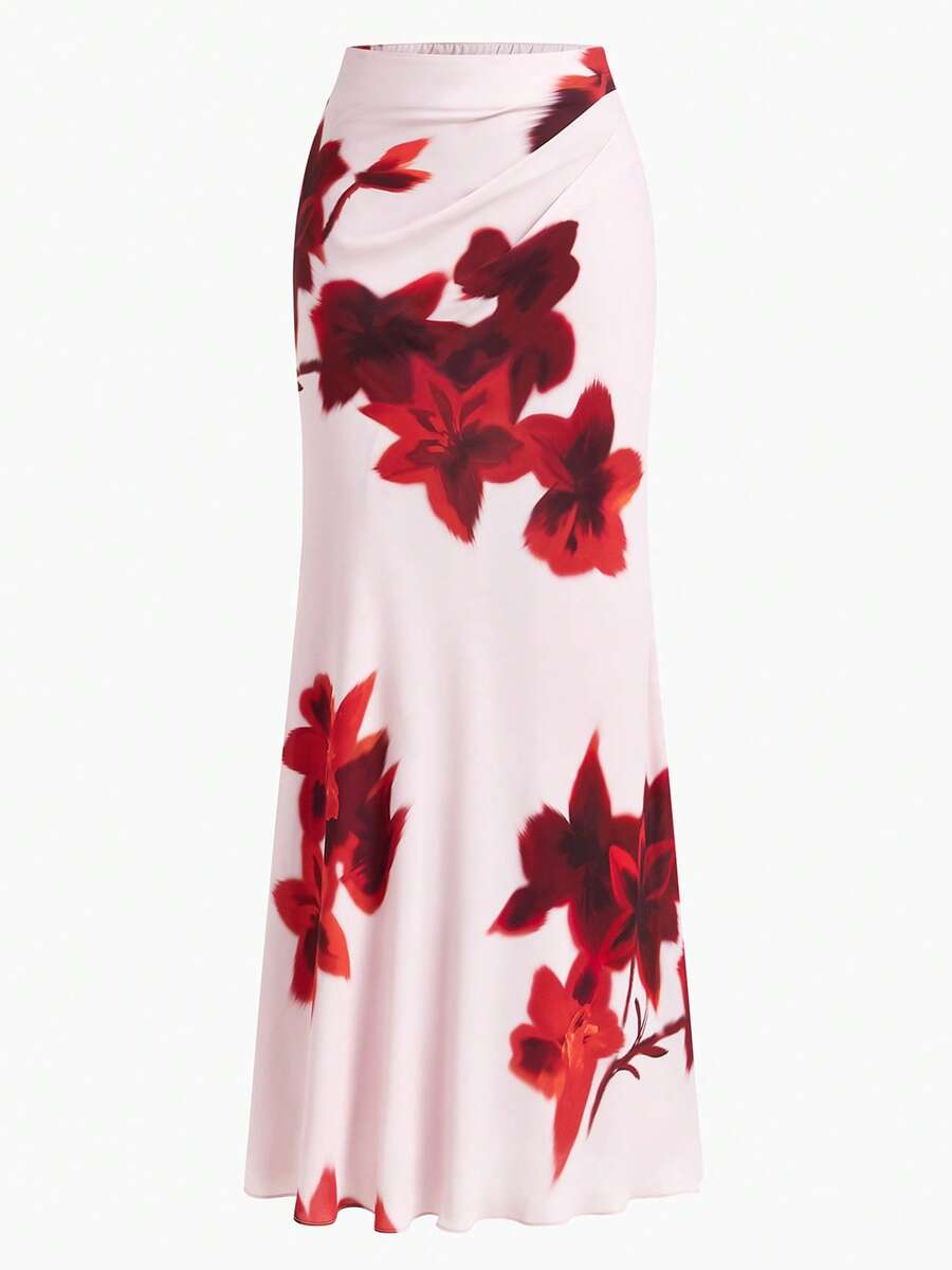 ZEYLAH 优雅褶皱美人鱼长裙，春夏款 - 粉色 - 查看 1