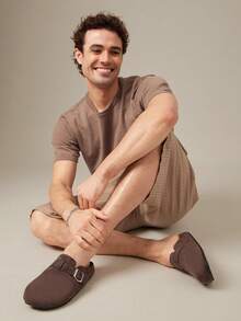 SHUZIA Men's Soft Footbed Fabric Suede Coffee Buckled Clog Mules–, Lightweight & Everyday Easy-Wear - Coffee Brown - View 2