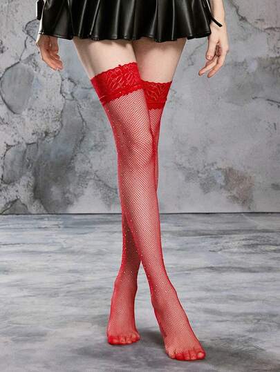 ROMWE Grunge Punk 1 Piece Retro Lace Knee Socks, Gorgeous Flash Diamond Socks, Oversized Elastic Sexy Rhinestone Socks, Suitable For Stage, Music Festival, Party Wear.