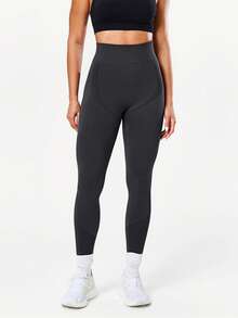 Seamluxe SHEIN Sport Hochbund einfarbige enge Yoga Leggings - Dunkelgrau - Übersicht 3