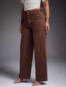 Denimoi Upside Down Pocket Wide Leg Pants Fashionable Streetwear Statement Pants - Brown - View 4