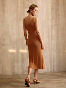 MOTF PREMIUM Đầm len không tay cổ chữ V, thắt eo, kiểu dáng cổ điển, mùa xuân/hè. - trái cam - Xem 4