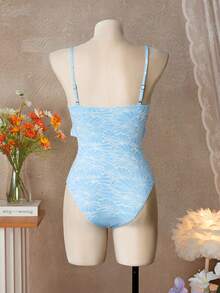 Swim Mod Women's Floral Print Frill Trim One-Piece Swimsuit, Vacation Style - Blue - View 7