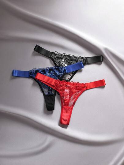 3pcs/Set Low Waist Sexy Embroidered Patchwork Women's Panties