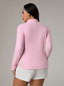 Rhythm Era Plus Size Contrast Trim Half Zip Fitted Long Sleeve Sweatshirt - Pink - View 2