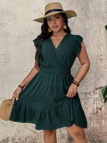 EMERY ROSE Plus Size Women's Cutout Floral Cake Mulberry Pleat Summer Dress - Green - View 1