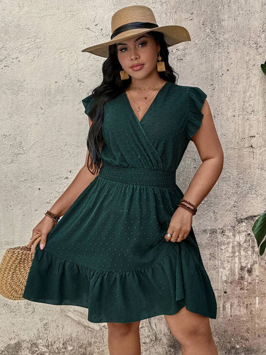 EMERY ROSE Plus Size Women's Cutout Floral Cake Mulberry Pleat Summer Dress - Green - View 1