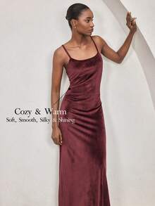 Ocili 女士纯色修身简约吊带连衣裙，家居服 - 酒紅色 - 查看 1