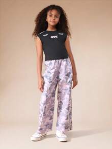 SUMWON Tween NYC Graphic T-Shirt With Camouflage Wide Leg Pants Co-Ord Set Cap Sleeve Crew Neck Casual Outfit Vacation - Multicolor - View 1