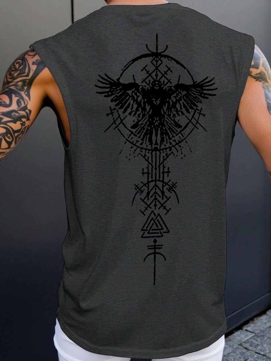 Manfinity LEGND Men's Eagle Print Round Neck Casual Versatile Tank Top - Dark Grey - View 1