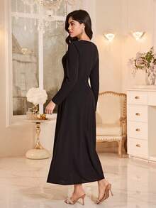 Modelyn Sexy Cinched Waist Flared Long Dress For Women, Black - Black - View 2