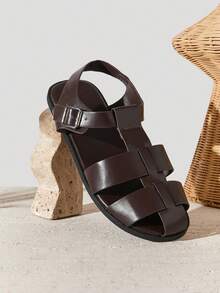 SHUZIA #UrbanBeach 男士高级仿皮咖啡色闭趾渔夫凉鞋 – 后跟带支撑、宽鞋带设计，全天舒适 - 咖啡棕 - 查看 7