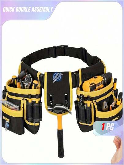 1pc Heavy Duty Tool Belt With 26 Pockets & 130cm Adjustable Shoulder Strap - Black Tool Organizer For DIY Projects, Woodworking & Home Improvement, Magnetic Tool Holder & Practical Design - Essential Gear For Woodworkers, Contractors & Handyman Tools