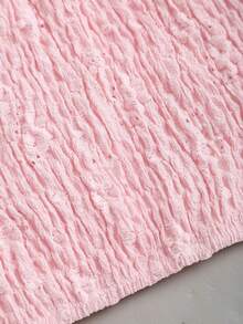 Sweetra 女士性感纹理刺绣吊带上衣和迷你百褶蛋糕裙套装 - 粉色 - 查看 5