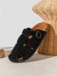 SHUZIA Men's Comfortable Arch Support Buckle Strap Round Toe Cork Footbed Clogs - Black - View 6