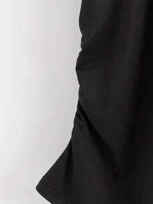 GlowEve CURVE Plus Size Women Spring Classic Black Simple Casual Contrast Lace Waist T-Shirt - Black - View 5