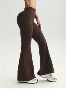 Velisys 2pcs Women's Seamless V-Waist Slimming & Lengthening Fitness Yoga Gymnastics Dance Leggings, Long Flared Workout Pants - Multicolor - View 4