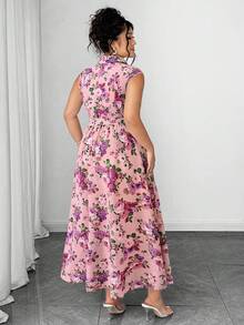 Elenzga Đầm in họa tiết thường ngày mùa hè dành cho nữ cỡ lớn - Hồng - Xem 2