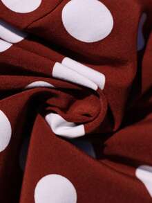 Juhart 大波点深V荷叶袖度假连衣裙 - 咖啡棕 - 查看 9