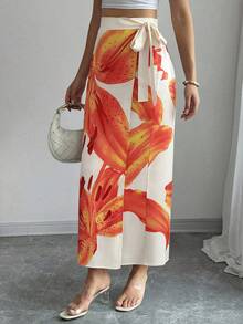 Elenzga Women's Floral Print Knotted Elegant & Fashionable Skirt - Multicolor - View 4