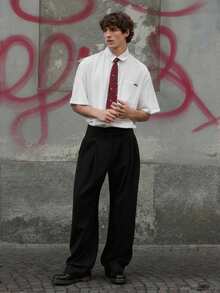 SWAVVY 男士夏季梭织休闲口袋前开襟纽扣短袖衬衫 - 白色 - 查看 3